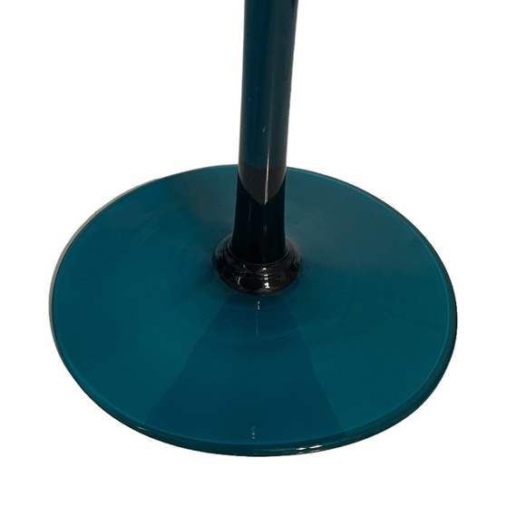 Vintage MCM Empoli Teal Blue Optic Glass Stemmed Fluted Vase Compote Bowl 12" - Picture 5 of 6